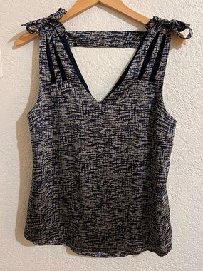 Love21 Navy and Gold V-Neck Sleeveless - bow tie shoulders